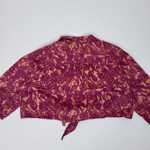 *Free With Purchase* Floral cropped blouse 3/4 sleeve peasant top crop front tie - Picture 8 of 8